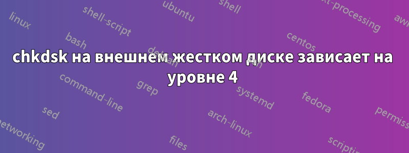 chkdsk на внешнем жестком диске зависает на уровне 4