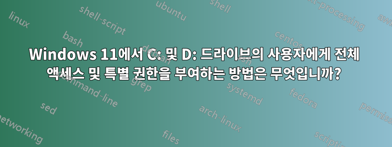 Windows 11에서 C: 및 D: 드라이브의 사용자에게 전체 액세스 및 특별 권한을 부여하는 방법은 무엇입니까?