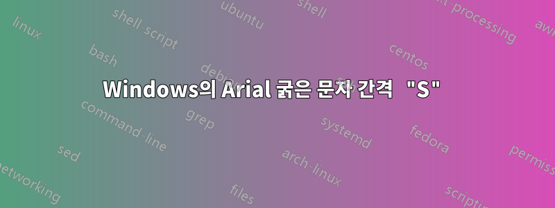 Windows의 Arial 굵은 문자 간격 "S"