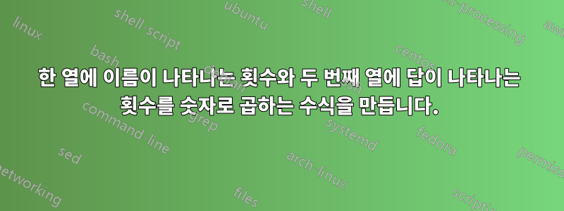 한 열에 이름이 나타나는 횟수와 두 번째 열에 답이 나타나는 횟수를 숫자로 곱하는 수식을 만듭니다.