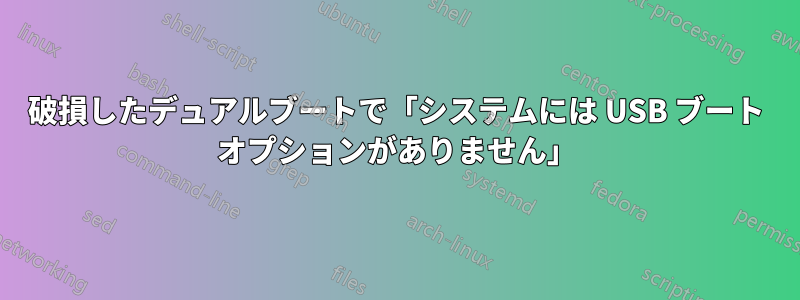 破損したデュアルブートで「システムには USB ブート オプションがありません」