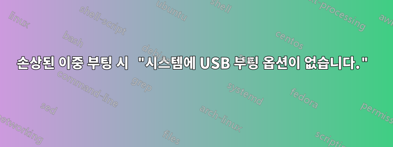 손상된 이중 부팅 시 "시스템에 USB 부팅 옵션이 없습니다."