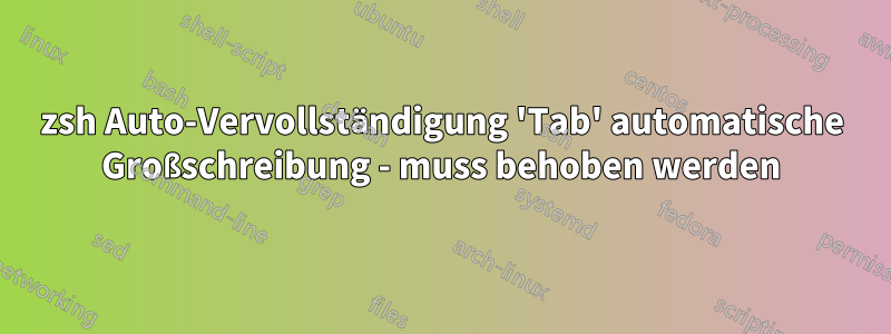 zsh Auto-Vervollständigung 'Tab' automatische Großschreibung - muss behoben werden