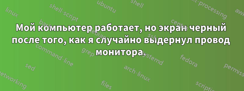 Мой компьютер работает, но экран черный после того, как я случайно выдернул провод монитора.