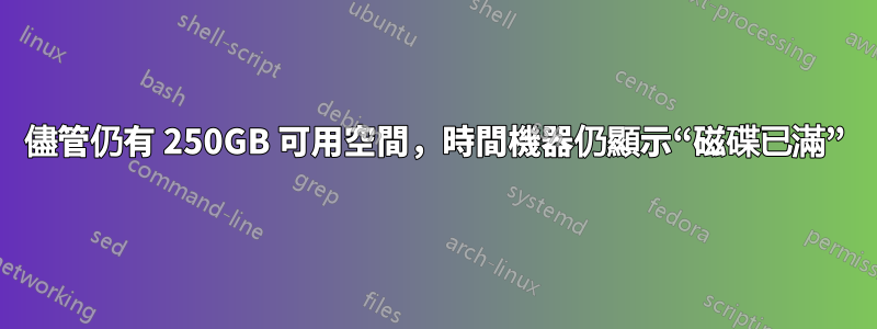 儘管仍有 250GB 可用空間，時間機器仍顯示“磁碟已滿”