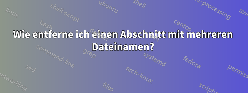 Wie entferne ich einen Abschnitt mit mehreren Dateinamen?