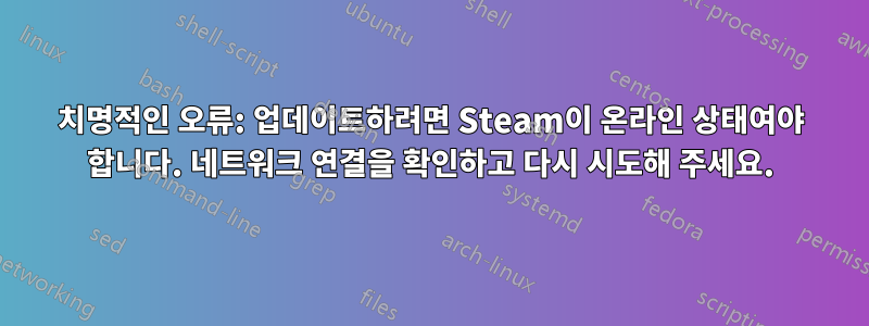 치명적인 오류: 업데이트하려면 Steam이 온라인 상태여야 합니다. 네트워크 연결을 확인하고 다시 시도해 주세요.