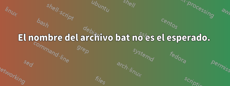 El nombre del archivo bat no es el esperado.