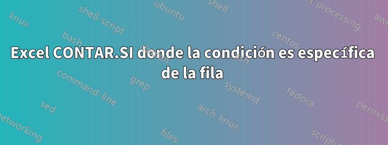 Excel CONTAR.SI donde la condición es específica de la fila