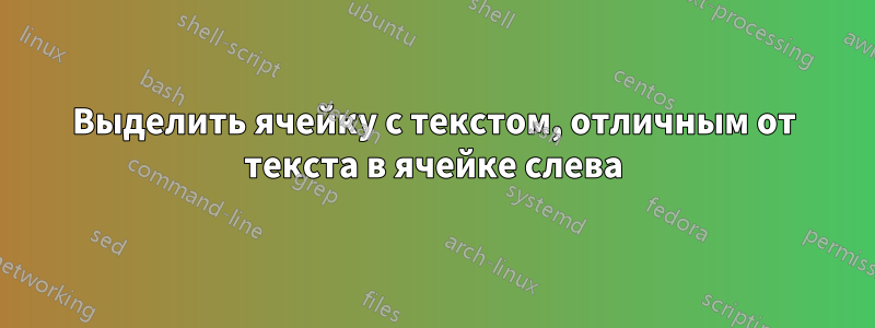 Выделить ячейку с текстом, отличным от текста в ячейке слева