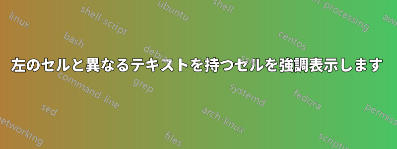 左のセルと異なるテキストを持つセルを強調表示します