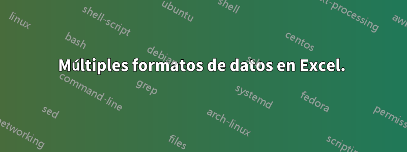 Múltiples formatos de datos en Excel.