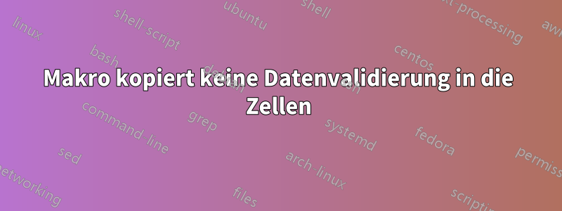 Makro kopiert keine Datenvalidierung in die Zellen