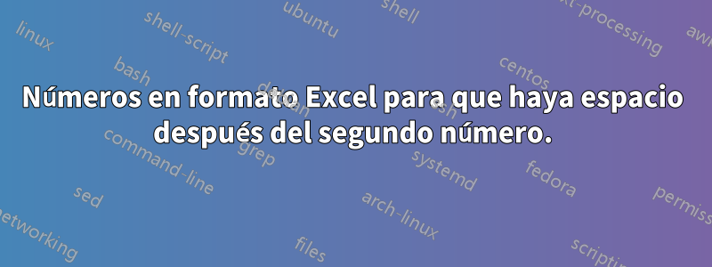Números en formato Excel para que haya espacio después del segundo número.