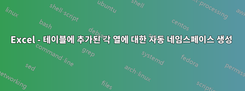 Excel - 테이블에 추가된 각 열에 대한 자동 네임스페이스 생성