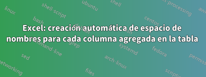 Excel: creación automática de espacio de nombres para cada columna agregada en la tabla