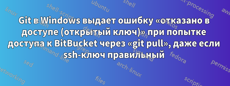 Git в Windows выдает ошибку «отказано в доступе (открытый ключ)» при попытке доступа к BitBucket через «git pull», даже если ssh-ключ правильный