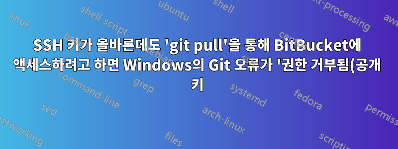 SSH 키가 올바른데도 'git pull'을 통해 BitBucket에 액세스하려고 하면 Windows의 Git 오류가 '권한 거부됨(공개 키)'으로 표시됩니다.