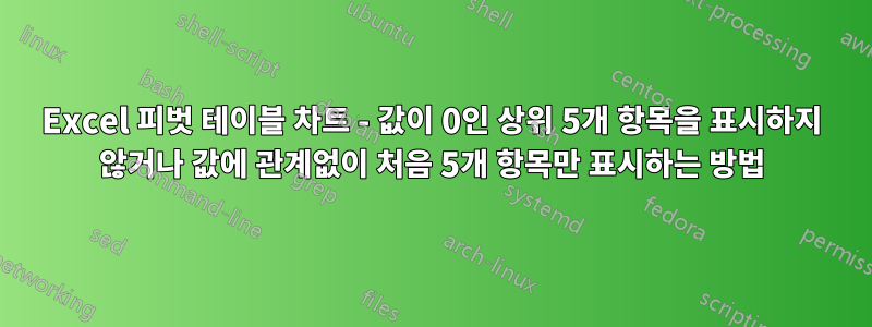 Excel 피벗 테이블 차트 - 값이 0인 상위 5개 항목을 표시하지 않거나 값에 관계없이 처음 5개 항목만 표시하는 방법