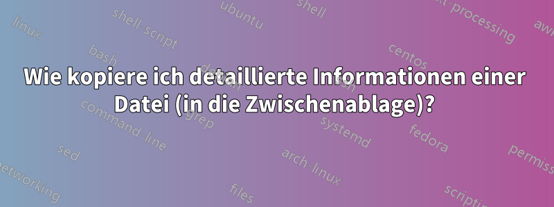 Wie kopiere ich detaillierte Informationen einer Datei (in die Zwischenablage)?