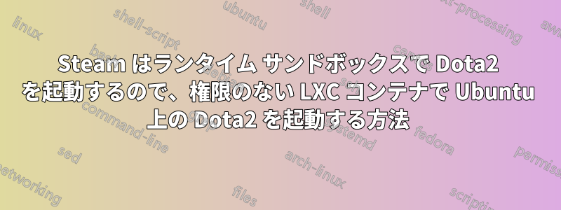 Steam はランタイム サンドボックスで Dota2 を起動するので、権限のない LXC コンテナで Ubuntu 上の Dota2 を起動する方法