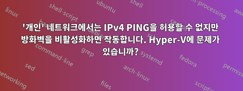 '개인' 네트워크에서는 IPv4 PING을 허용할 수 없지만 방화벽을 비활성화하면 작동합니다. Hyper-V에 문제가 있습니까?