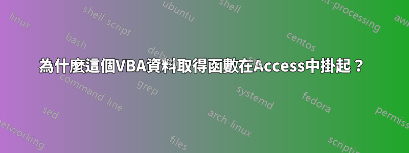 為什麼這個VBA資料取得函數在Access中掛起？