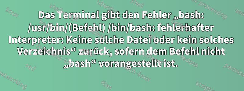 Das Terminal gibt den Fehler „bash: /usr/bin/(Befehl) /bin/bash: fehlerhafter Interpreter: Keine solche Datei oder kein solches Verzeichnis“ zurück, sofern dem Befehl nicht „bash“ vorangestellt ist.