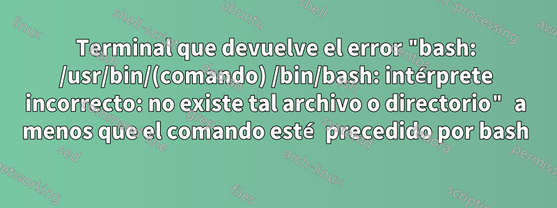 Terminal que devuelve el error "bash: /usr/bin/(comando) /bin/bash: intérprete incorrecto: no existe tal archivo o directorio" a menos que el comando esté precedido por bash