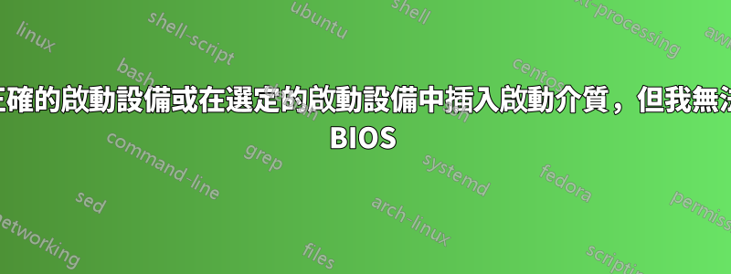 重新啟動並選擇正確的啟動設備或在選定的啟動設備中插入啟動介質，但我無法存取啟動配置或 BIOS