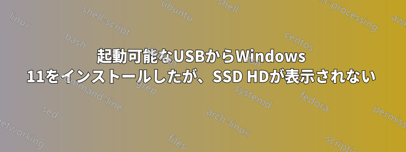 起動可能なUSBからWindows 11をインストールしたが、SSD HDが表示されない