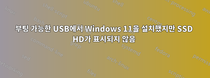 부팅 가능한 USB에서 Windows 11을 설치했지만 SSD HD가 표시되지 않음