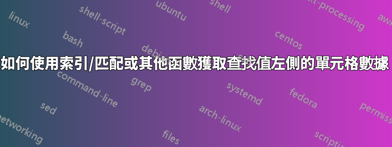 如何使用索引/匹配或其他函數獲取查找值左側的單元格數據