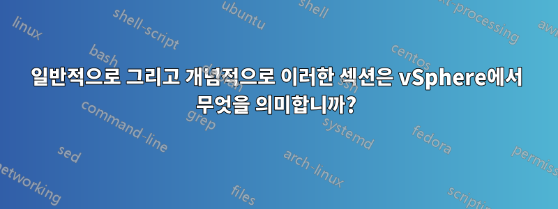 일반적으로 그리고 개념적으로 이러한 섹션은 vSphere에서 무엇을 의미합니까?