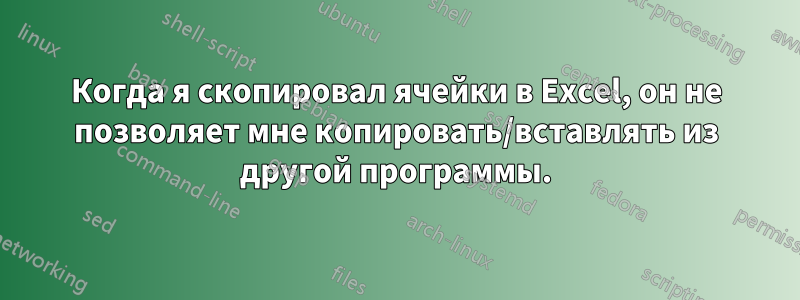 Когда я скопировал ячейки в Excel, он не позволяет мне копировать/вставлять из другой программы.