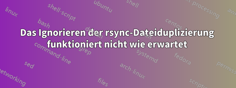 Das Ignorieren der rsync-Dateiduplizierung funktioniert nicht wie erwartet