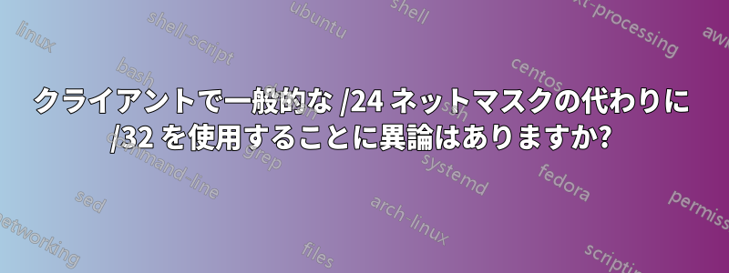 クライアントで一般的な /24 ネットマスクの代わりに /32 を使用することに異論はありますか?