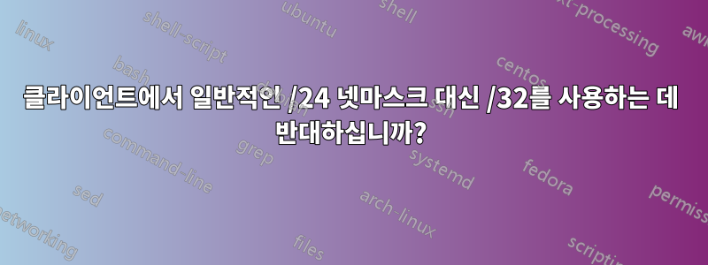 클라이언트에서 일반적인 /24 넷마스크 대신 /32를 사용하는 데 반대하십니까?