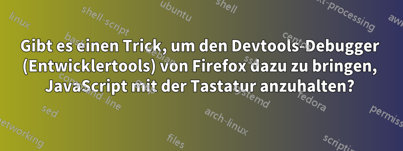 Gibt es einen Trick, um den Devtools-Debugger (Entwicklertools) von Firefox dazu zu bringen, JavaScript mit der Tastatur anzuhalten?