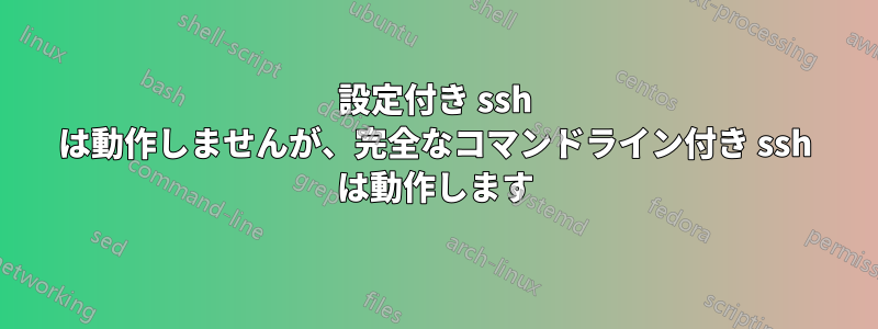 設定付き ssh は動作しませんが、完全なコマンドライン付き ssh は動作します