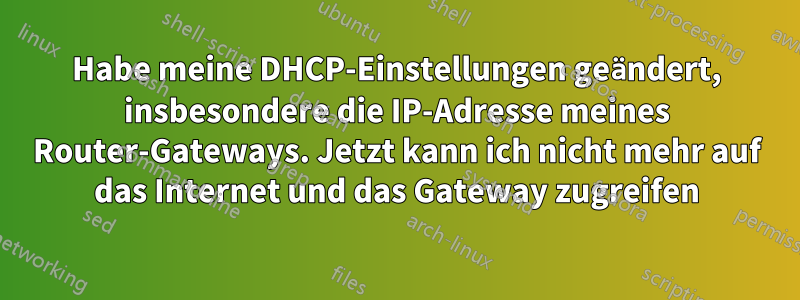 Habe meine DHCP-Einstellungen geändert, insbesondere die IP-Adresse meines Router-Gateways. Jetzt kann ich nicht mehr auf das Internet und das Gateway zugreifen