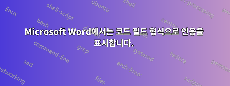 Microsoft Word에서는 코드 필드 형식으로 인용을 표시합니다.