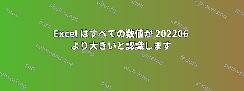 Excel はすべての数値が 202206 より大きいと認識します