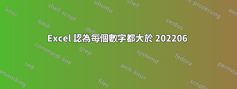 Excel 認為每個數字都大於 202206