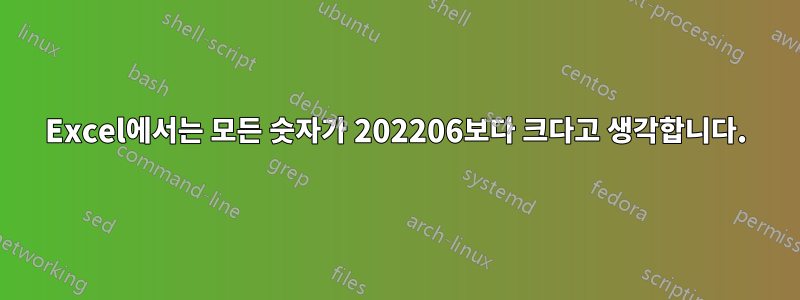 Excel에서는 모든 숫자가 202206보다 크다고 생각합니다.