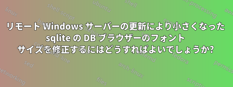 リモート Windows サーバーの更新により小さくなった sqlite の DB ブラウザーのフォント サイズを修正するにはどうすればよいでしょうか?