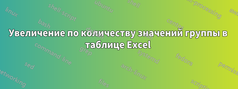 Увеличение по количеству значений группы в таблице Excel