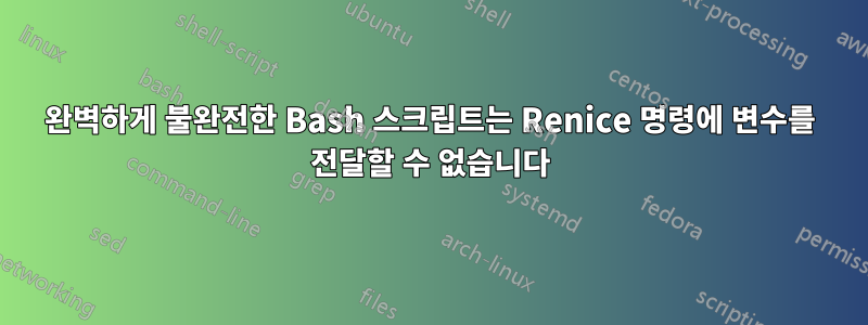 완벽하게 불완전한 Bash 스크립트는 Renice 명령에 변수를 전달할 수 없습니다