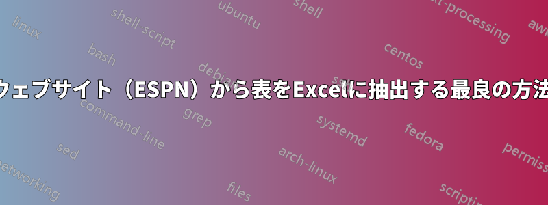 ウェブサイト（ESPN）から表をExcelに抽出する最良の方法