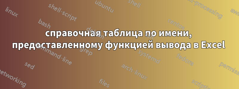 справочная таблица по имени, предоставленному функцией вывода в Excel